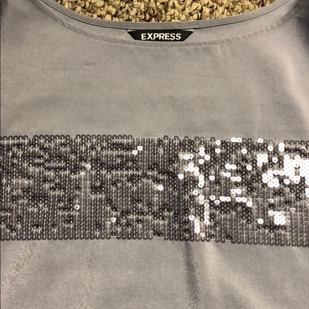 Express Gray Sequined Blouse - image 2